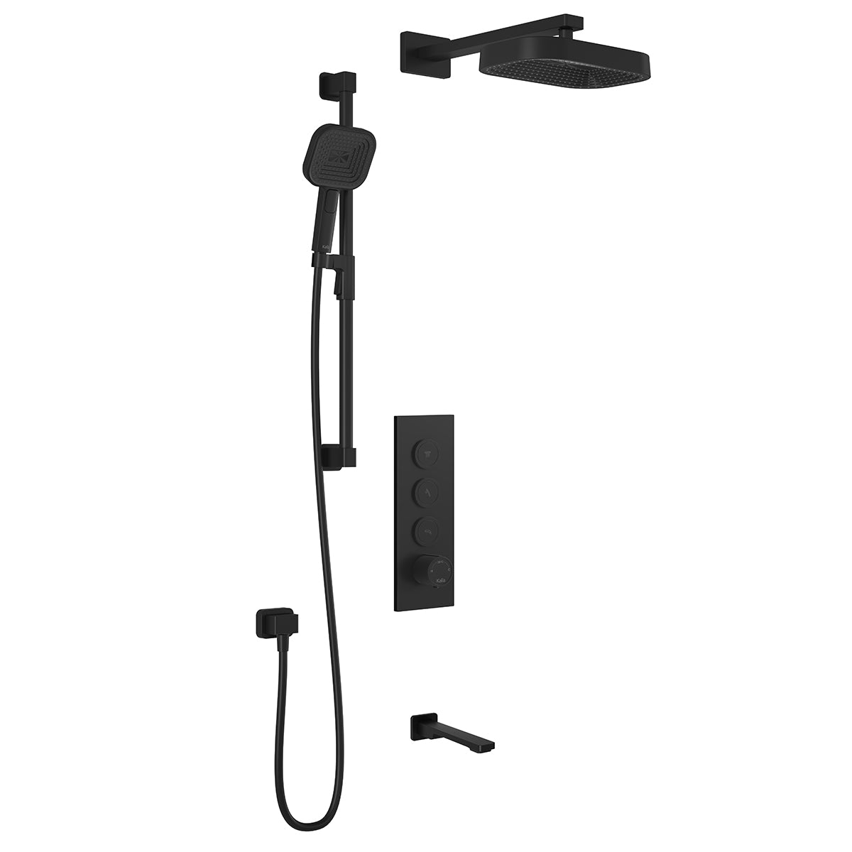 Kalia KAREO TB3 PREMIA (Valve Not Included) : AQUATONIK T/P Push-Button Shower System with Wallarm Matte Black BF2102-160-200