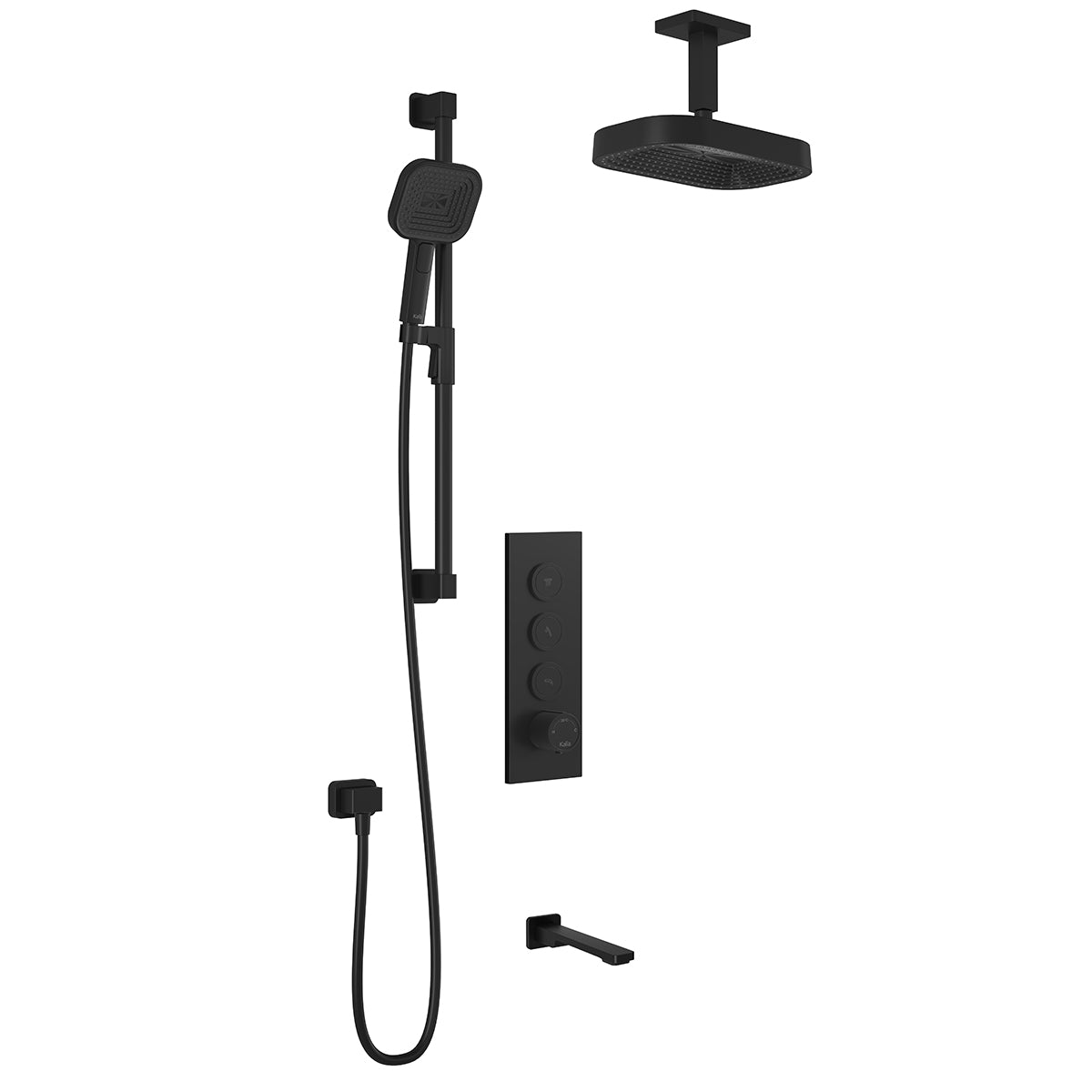 Kalia KAREO TB3 PREMIA (Valve Not Included) : AQUATONIK T/P Push-Button Shower System with Vertical Ceiling Arm Matte Black BF2102-160-201