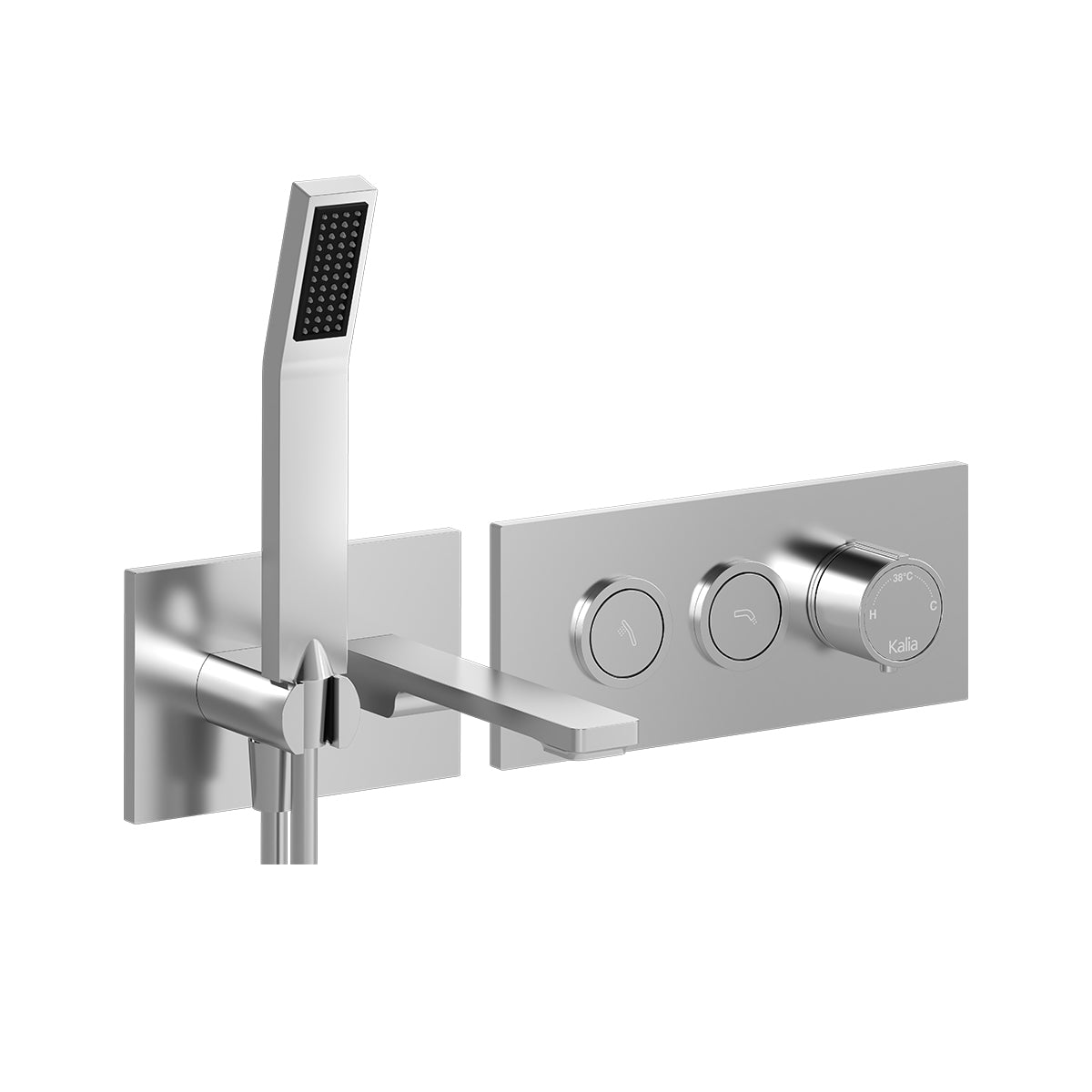 Kalia KAREO Thermostatic Wallmount Tub Filler with 2-Way AQUATONIK Type T/P 1/2'' Push-Button Valve Chrome BF2168-110