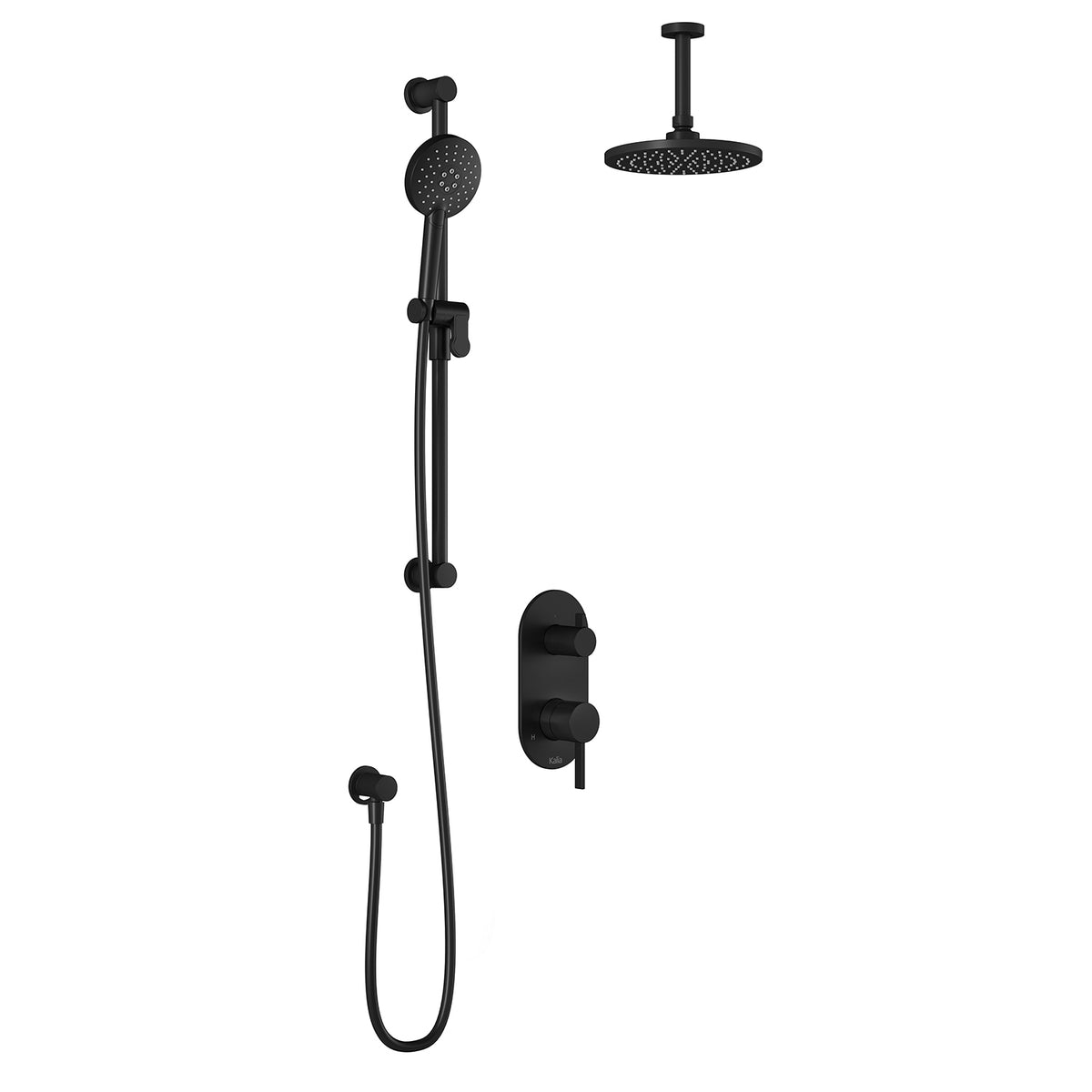 Kalia RoundOne PB4 : Pressure Balance Shower System with 2-Way Diverter Valve and ½ NPT Connection Type with Vertical Ceiling Arm Matte Black BF2175-160-001