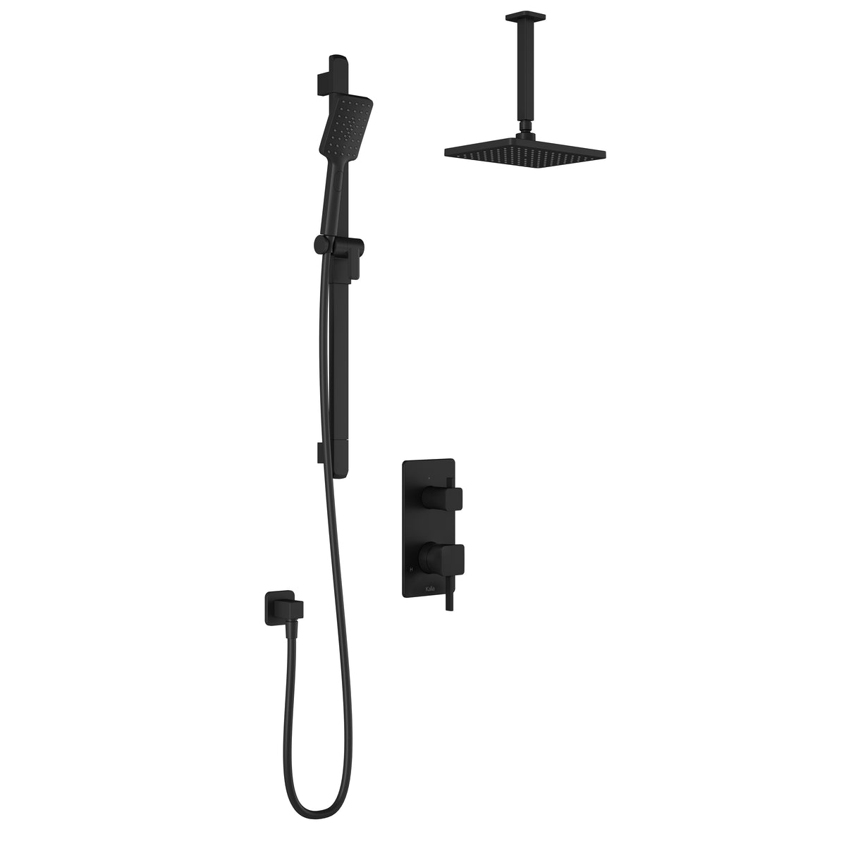 Kalia SquareOne PB4 (Valve Not Included) : Pressure Balance Shower System with 2-Way Diverter Valve and ½ NPT Connection Type with Vertical Ceiling Arm Matte Black BF2180-160-001
