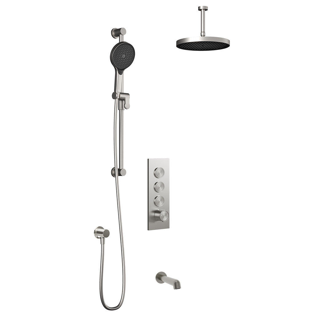 Kalia ELVA TB3 PLUS : AQUATONIK T/P Push-Button Shower System with Vertical Ceiling Arm Pure Nickel PVD BF2279-125-101