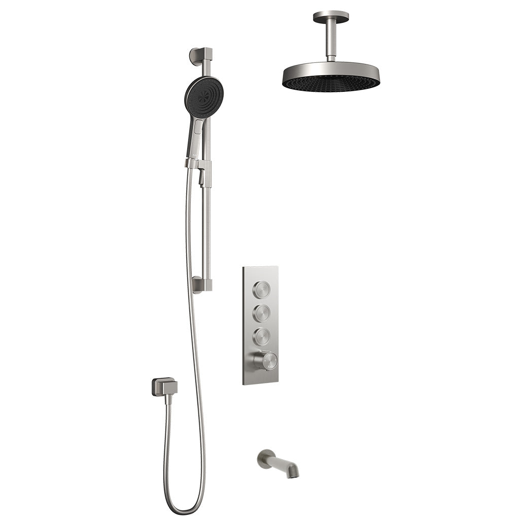 Kalia ELVA TB3 PREMIA : AQUATONIK T/P Push-Button Shower System with Vertical Ceiling Arm Pure Nickel PVD BF2279-125-201