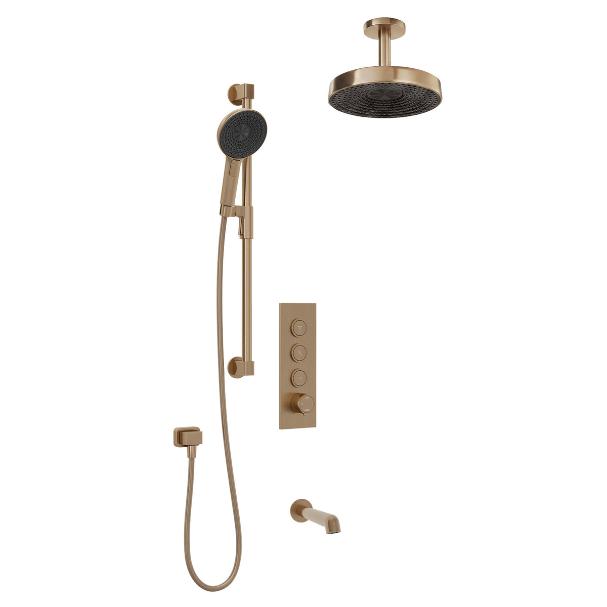 Kalia ELVA TB3 PREMIA : AQUATONIK T/P Push-Button Shower System with Vertical Ceiling Arm Soft Bronze PVD BF2279-185-201