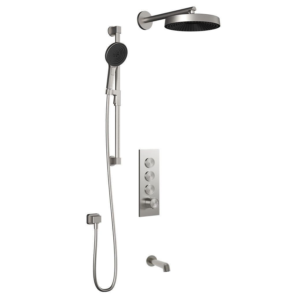 Kalia ELVA TB3 PREMIA (Valve Not Included) : AQUATONIK T/P Push-Button Shower System with Wallarm Pure Nickel PVD BF2280-125-200