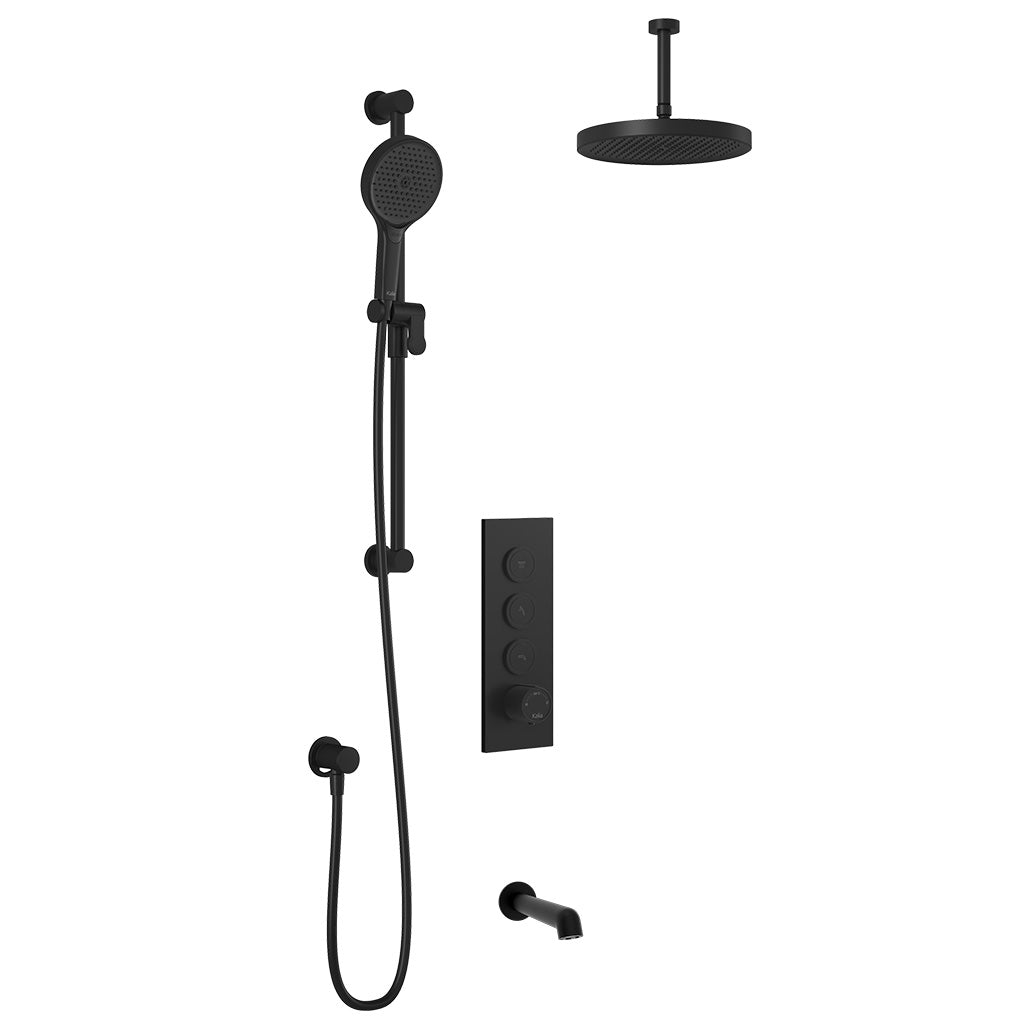 Kalia ELVA TB3 PLUS (Valve Not Included) : AQUATONIK T/P Push-Button Shower System with Vertical Ceiling Arm Matte Black BF2280-160-101