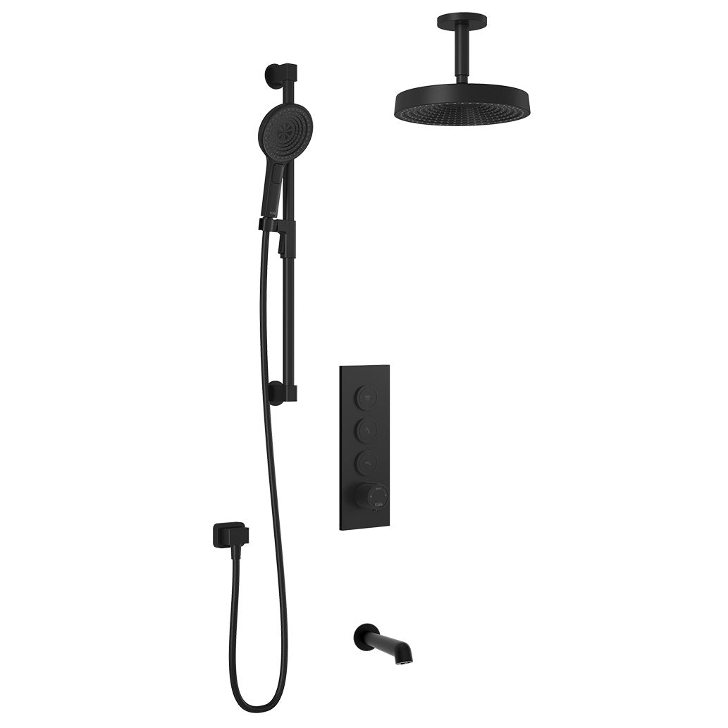 Kalia ELVA TB3 PREMIA (Valve Not Included) : AQUATONIK T/P Push-Button Shower System with Vertical Ceiling Arm Matte Black BF2280-160-201