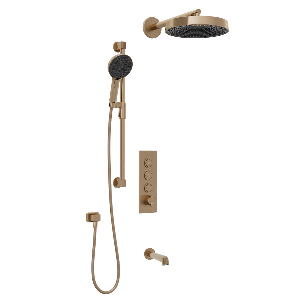 Kalia ELVA TB3 PREMIA (Valve Not Included) : AQUATONIK T/P Push-Button Shower System with Wallarm Soft Bronze PVD BF2280-185-200