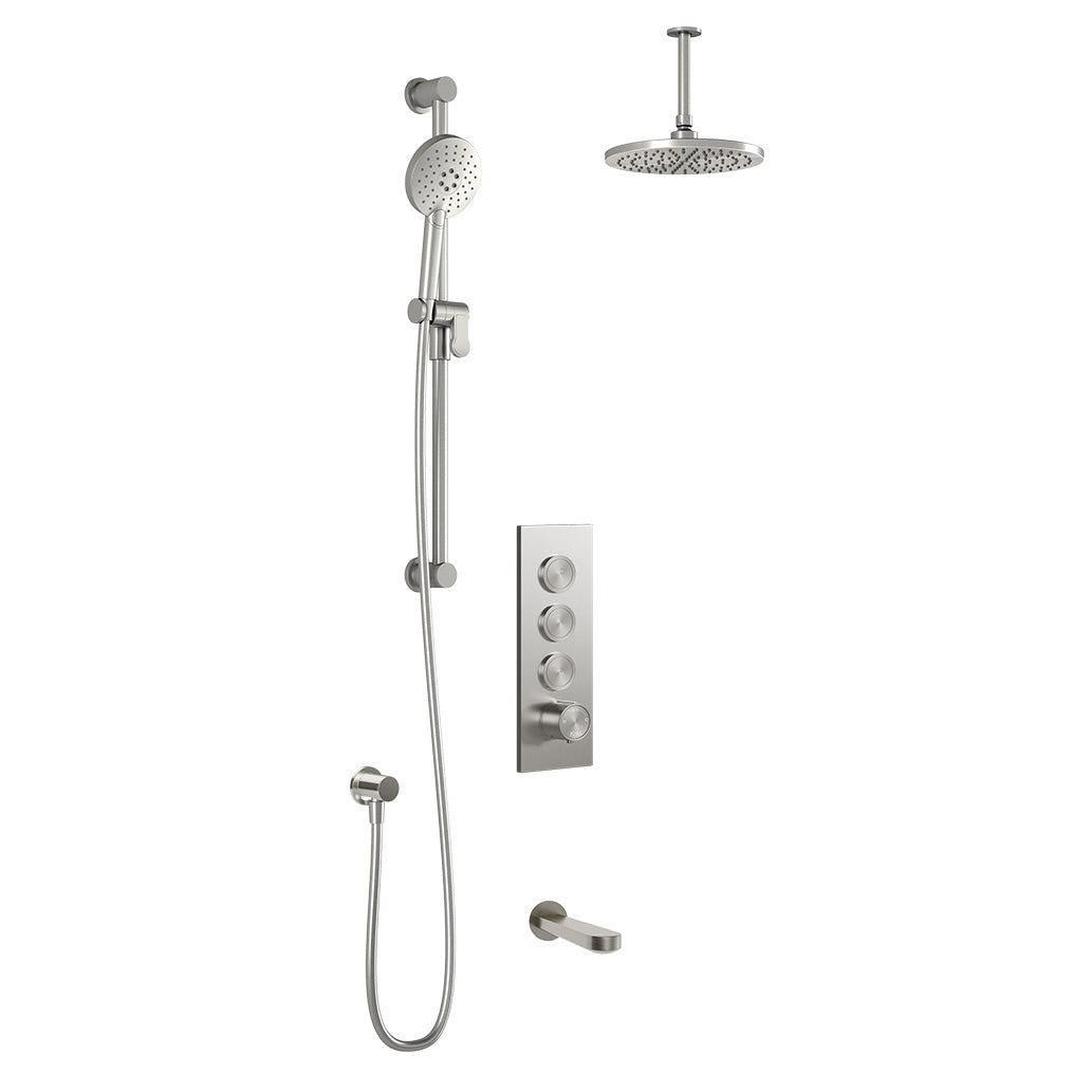 Kalia STEN TB3 (Valve Not Included) : AQUATONIK T/P Push-Button Shower System with Vertical Ceiling Arm Pure Nickel PVD BF2282-125-001