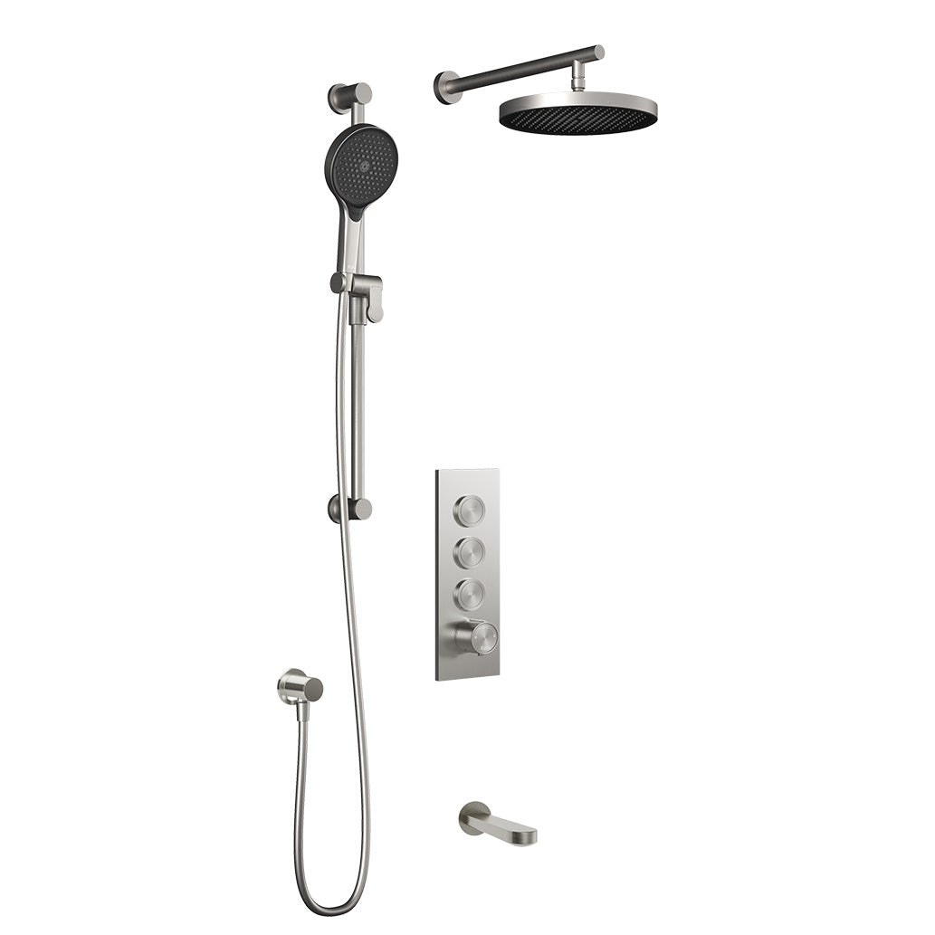 Kalia STEN TB3 PLUS (Valve Not Included) : AQUATONIK T/P Push-Button Shower System with Wallarm Pure Nickel PVD BF2282-125-100