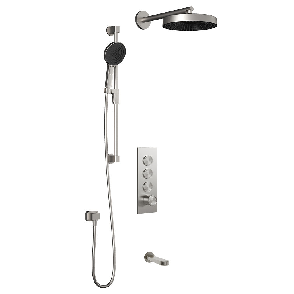 Kalia STEN TB3 PREMIA (Valve Not Included) : AQUATONIK T/P Push-Button Shower System with Wallarm Pure Nickel PVD BF2282-125-200