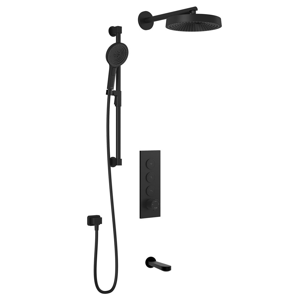 Kalia STEN TB3 PREMIA (Valve Not Included) : AQUATONIK T/P Push-Button Shower System with Wallarm Matte Black BF2282-160-200