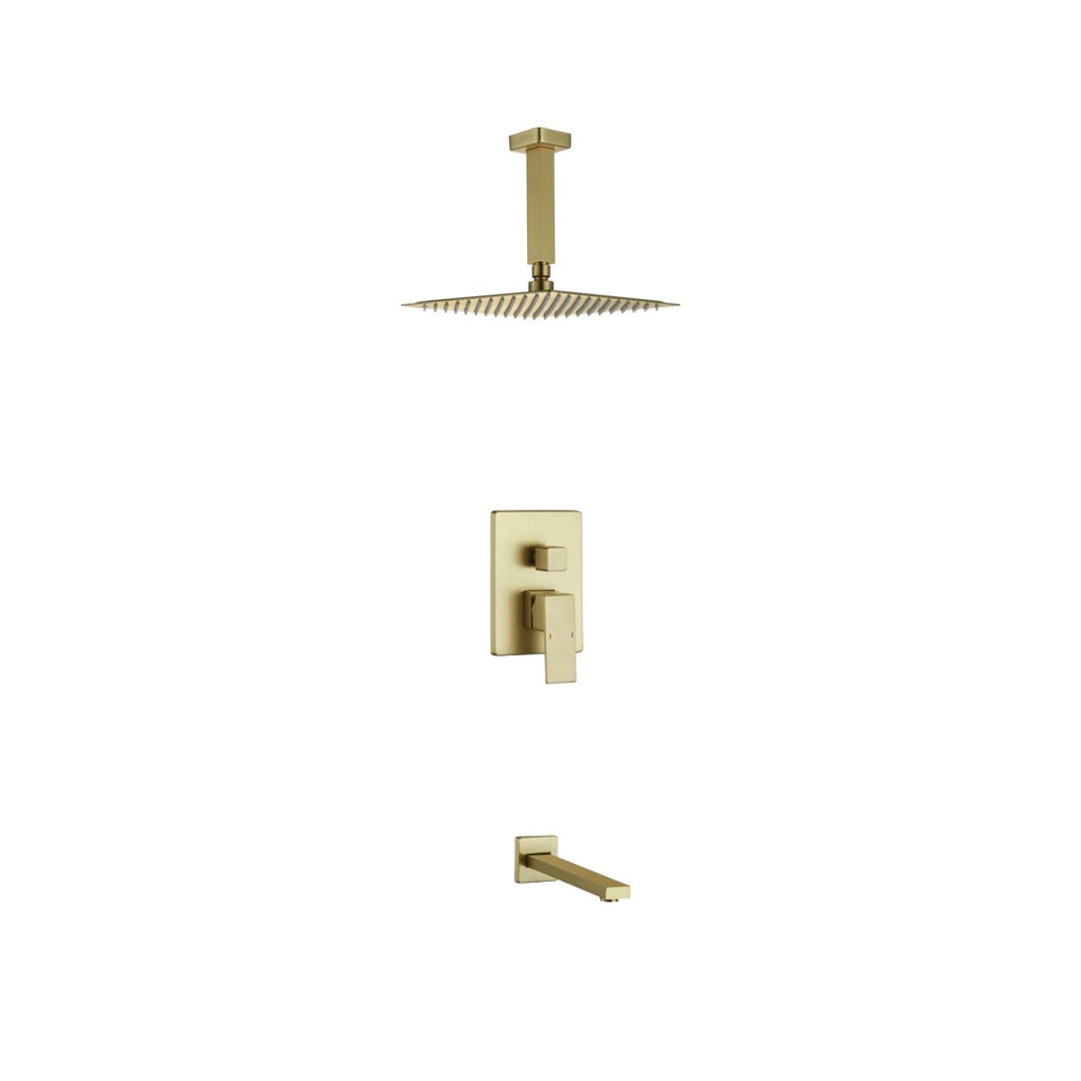 Kube Bath Aqua Piazza Brass Shower Set with 12" Ceiling Mount Square Rain Shower and Tub Filler - Brushed Gold (BG-CR300TF2V)