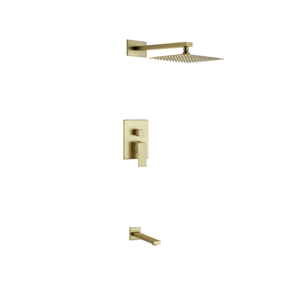 Kube Bath Aqua Piazza Brass Shower Set with 8" Square Rain Shower and Tub Filler - Brushed Gold (BG-WR200TF2V)