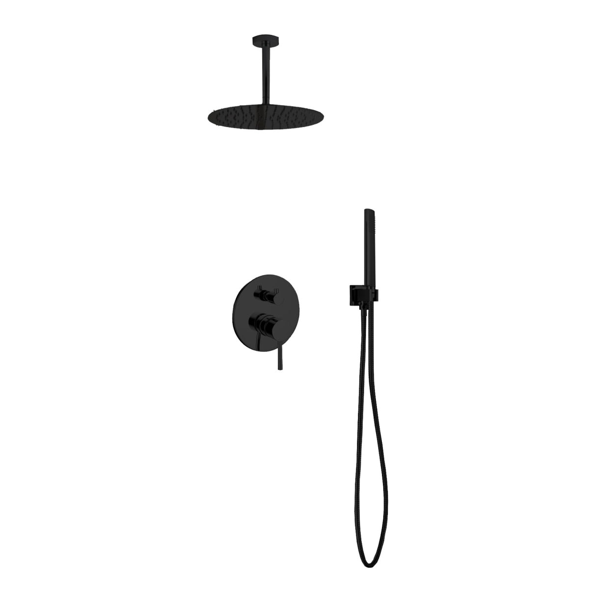 Kube Bath Aqua Rondo Shower Set w/ Ceiling Mount 12" Rain Shower and Handheld - Black (BK-RCR12HH2V)