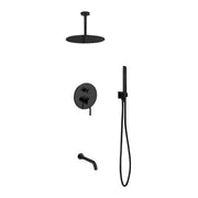 Kube Bath Aqua Rondo Shower Set w/ Ceiling Mount 12" Rain Shower, Handheld and Tub Filler - Black (BK-RCR12HHTF3V)