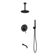 Kube Bath Aqua Rondo Brass Shower Set w/ 8" Ceiling Mount Round Rain Shower, Handheld and Tub Filler - Black (BK-RCR8HHTF3V)