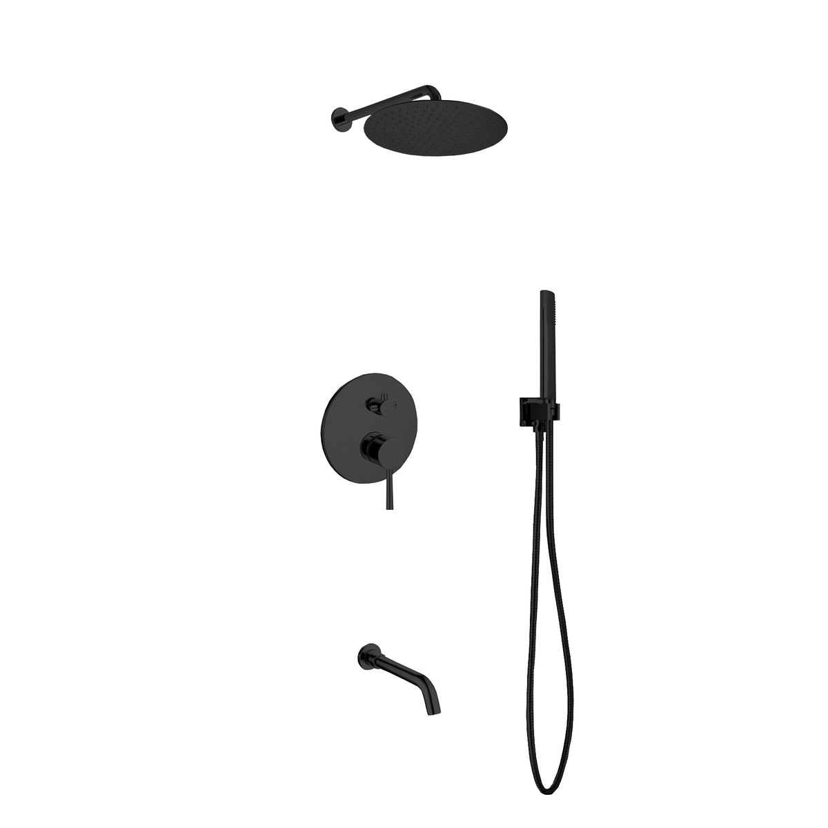 Kube Bath Aqua Rondo Shower Set w/ 12" Rain Shower, Handheld and Tub Filler - Black (BK-RWR12TFHH3V)