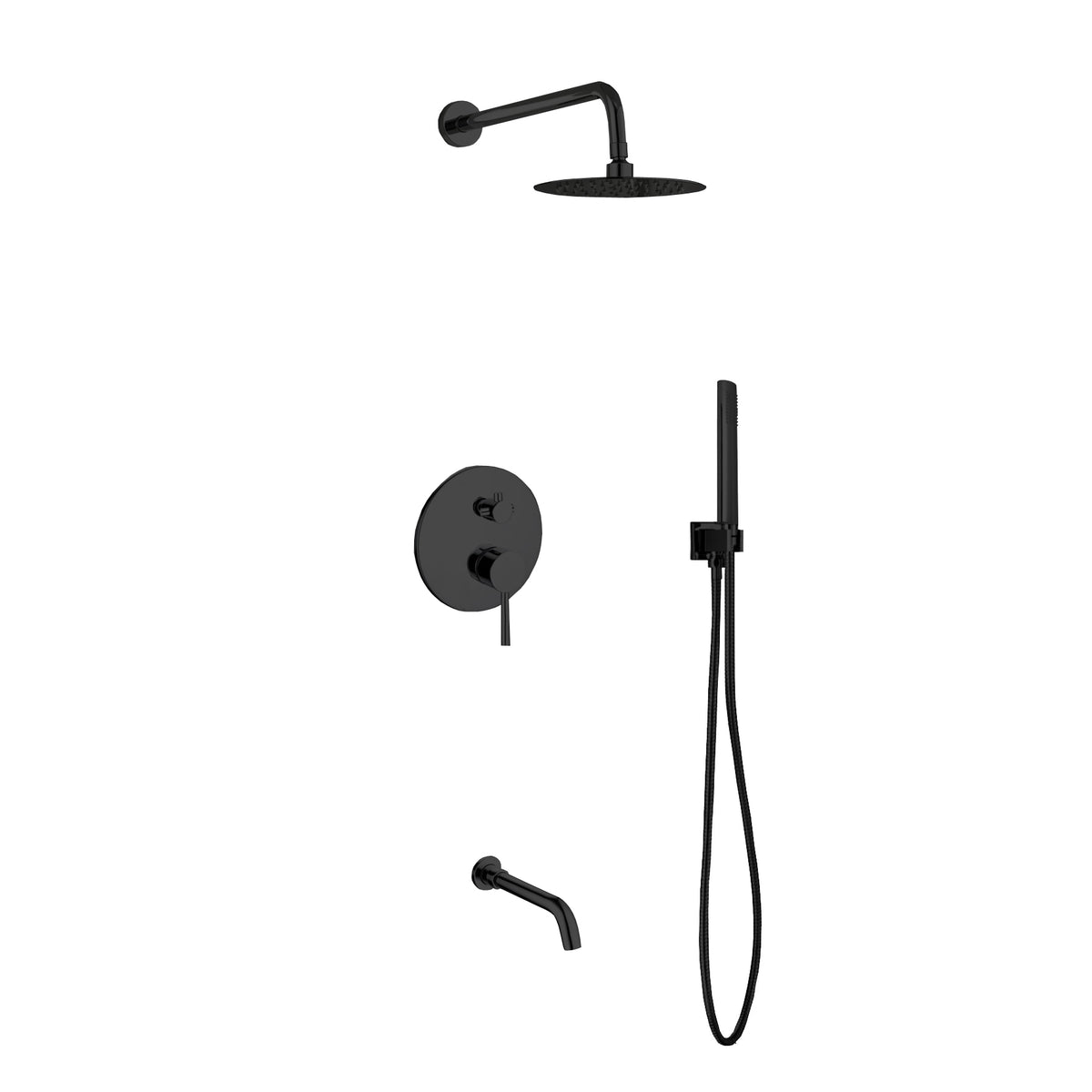Kube Bath Aqua Rondo Shower Set w/ 8" Rain Shower, Handheld and Tub Filler - Black (BK-RWR8TFHH3V)