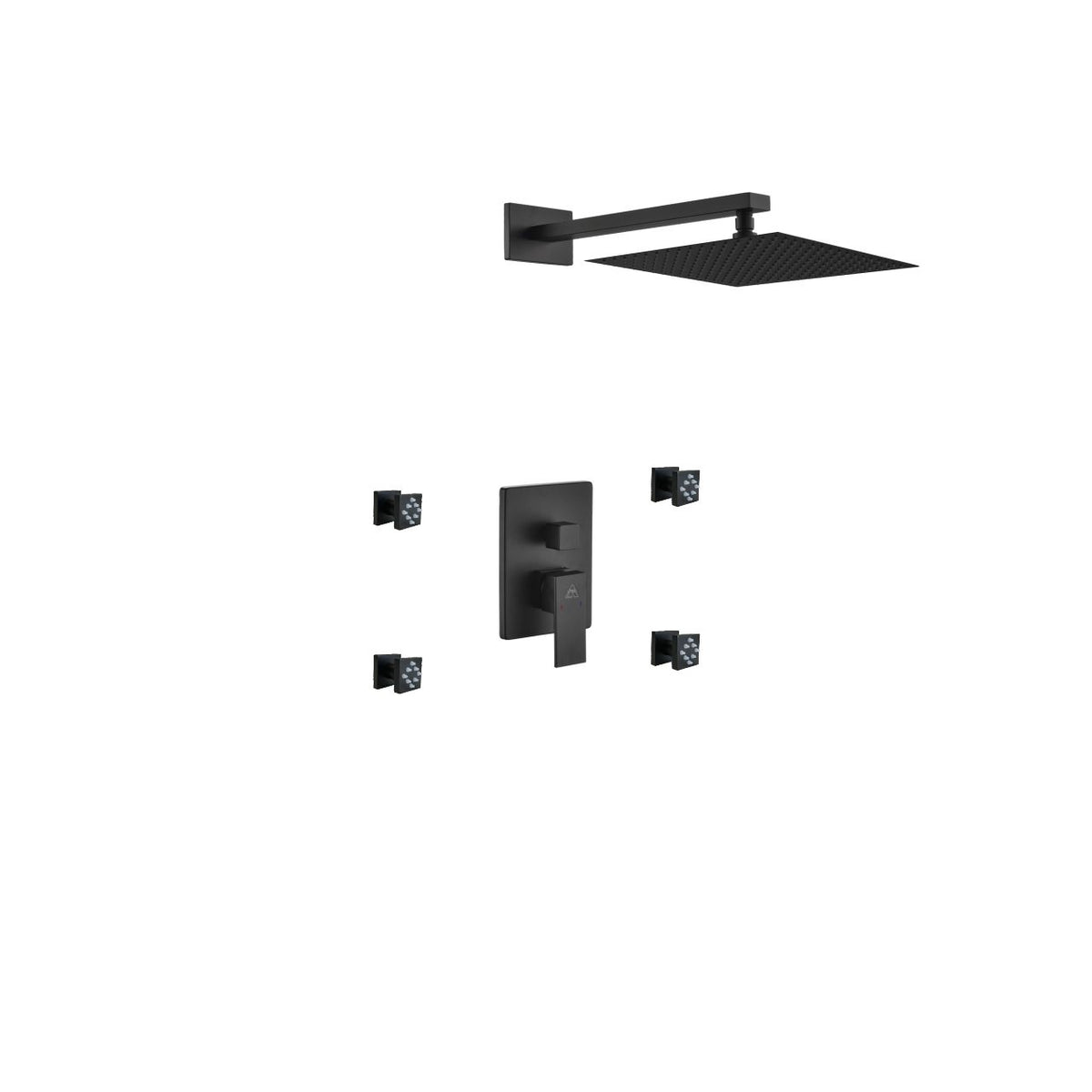 Kube Bath Aqua Piazza Brass Shower Set with 12" Square Rain Shower and 4 Body Jets - Black (BK-WR3004J2V)