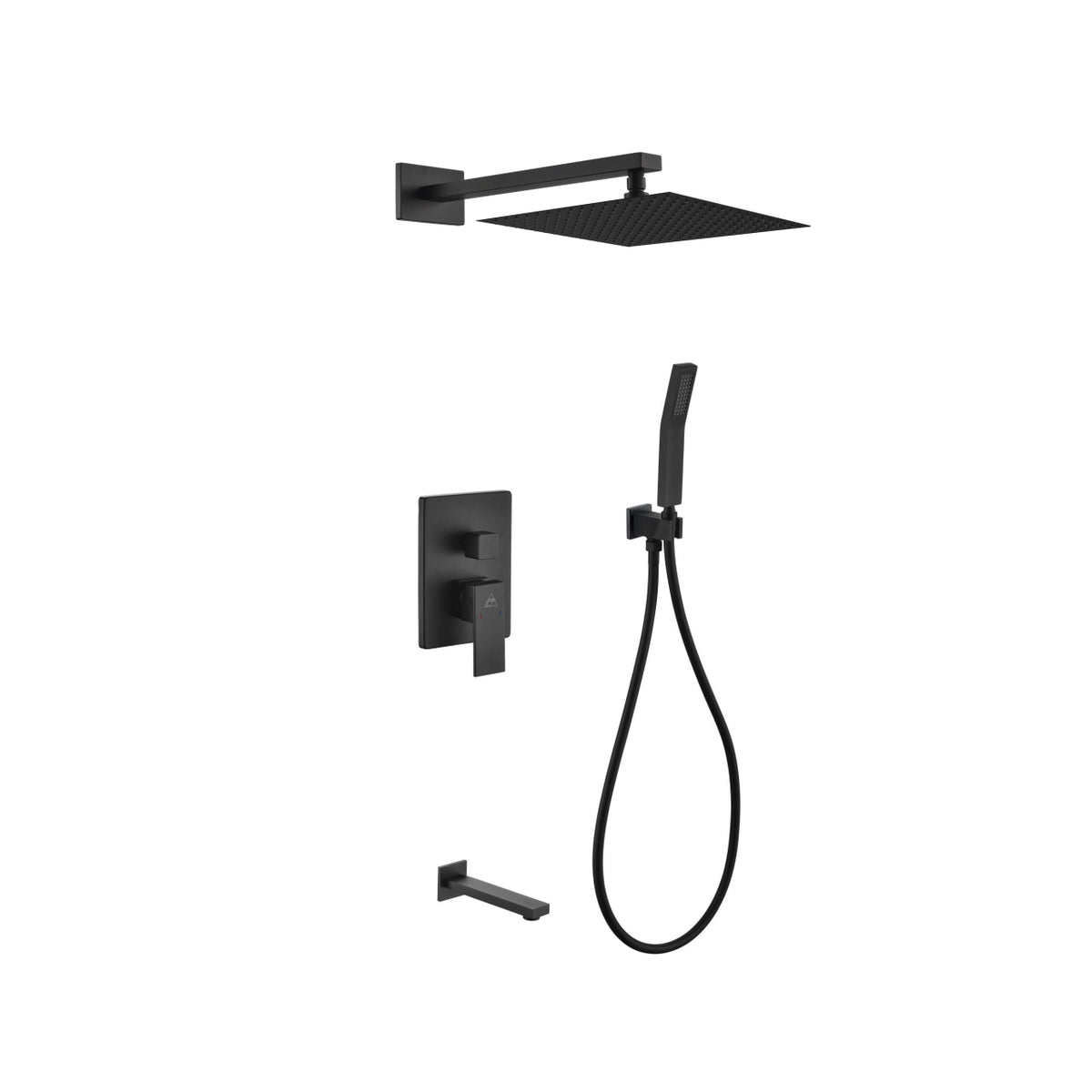 Kube Bath Aqua Piazza Brass Shower Set with 12" Square Rain Shower, Handheld and Tub Filler - Black (BK-WR300TFHH3V)