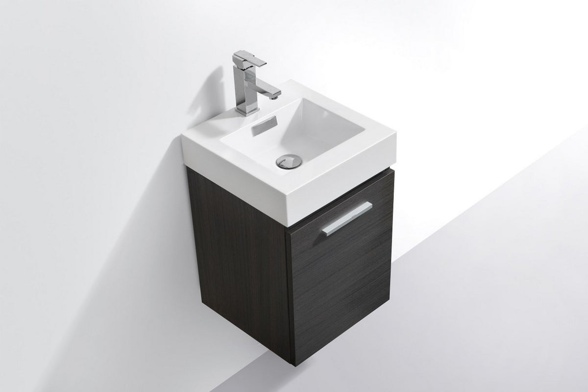Kube Bath Bliss 16" Wall Mount Modern Bathroom Vanity - High Gloss Grey Oak (BSL16-HGGO) view 4