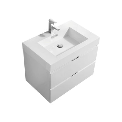 Kube Bath Bliss 30″ High Gloss White Wall Mount Modern Bathroom Vanity