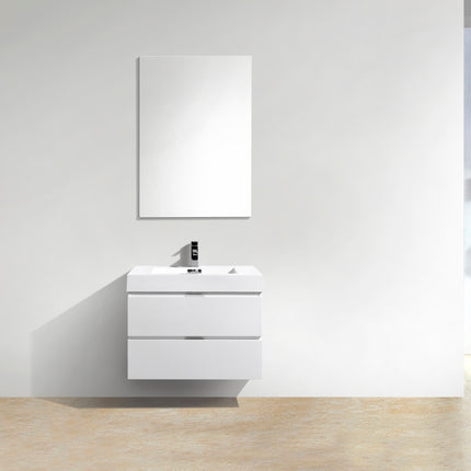 Kube Bath Bliss 30″ High Gloss White Wall Mount Modern Bathroom Vanity Kube Bath