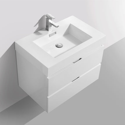 Kube Bath Bliss 30″ High Gloss White Wall Mount Modern Bathroom Vanity Kube Bath