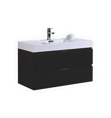 Kube Bath Bliss 40″ Black Wood Wall Mount Modern Bathroom Vanity