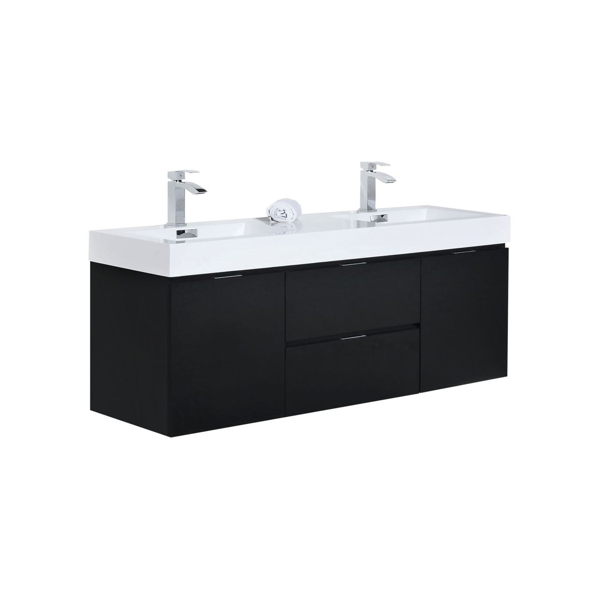 Kube Bath Bliss 60" Double Sink Wall Mount Modern Bathroom Vanity - Black (BSL60D-BK)