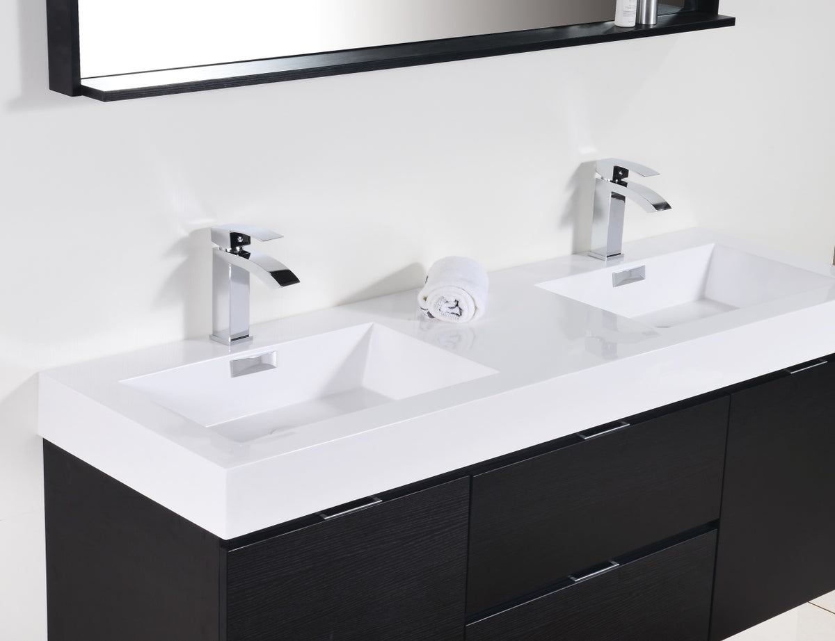 Kube Bath Bliss 60" Double Sink Wall Mount Modern Bathroom Vanity - Black (BSL60D-BK) view 4