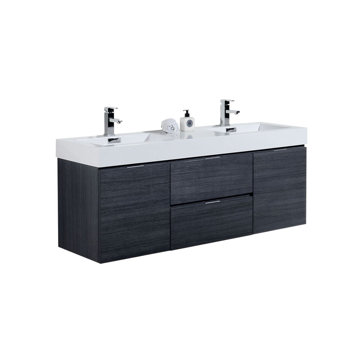 Kube Bath Bliss 60" Double Sink Wall Mount Modern Bathroom Vanity - Grey Oak (BSL60D-GO)