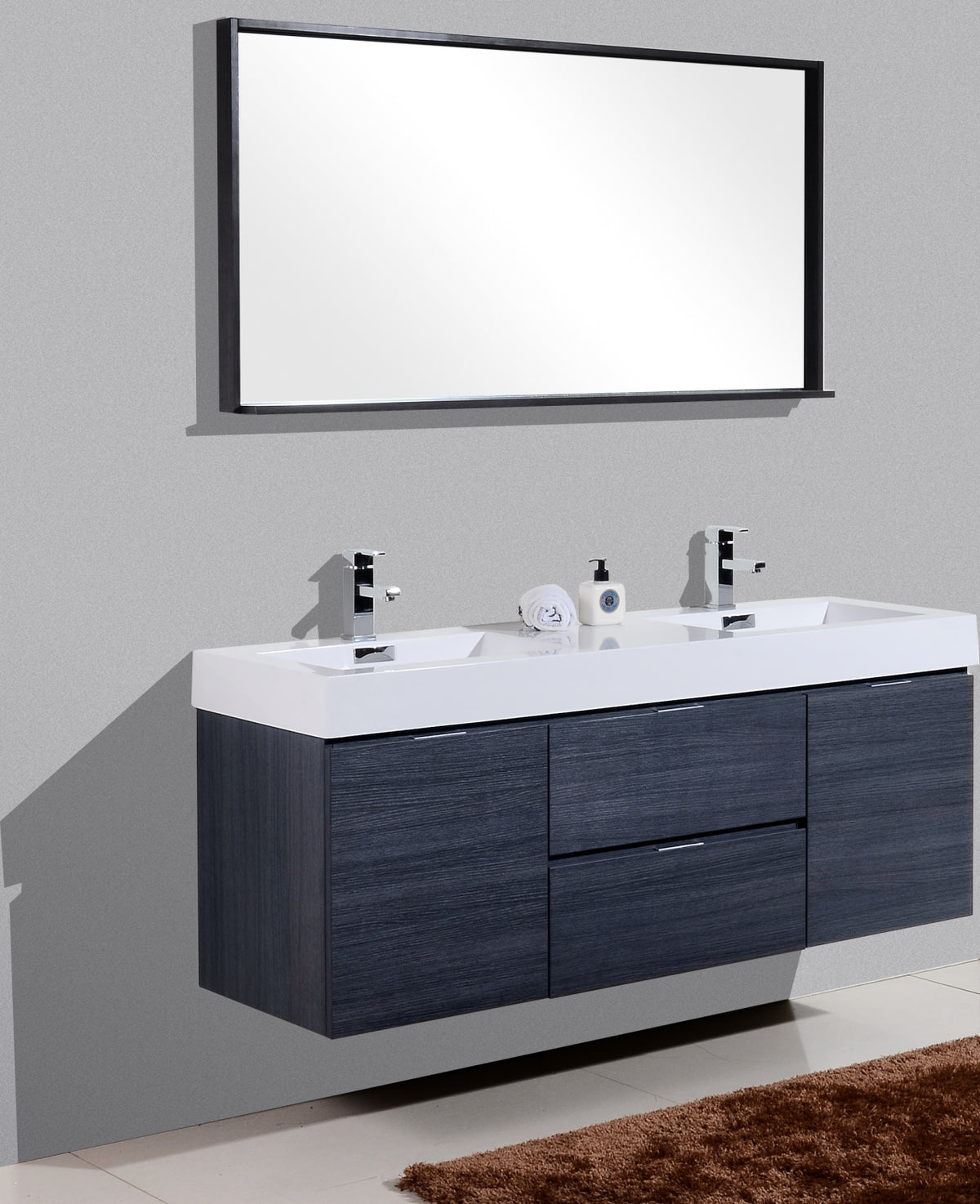 Kube Bath Bliss 60" Double Sink Wall Mount Modern Bathroom Vanity - Grey Oak (BSL60D-GO) view 3
