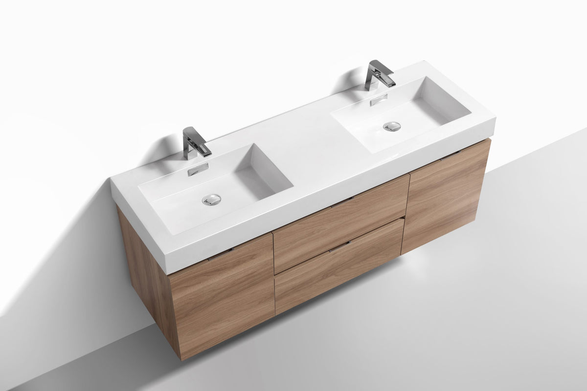 Kube Bath Bliss 60" Double Sink Wall Mount Modern Bathroom Vanity - Honey Oak (BSL60D-HO) view 3