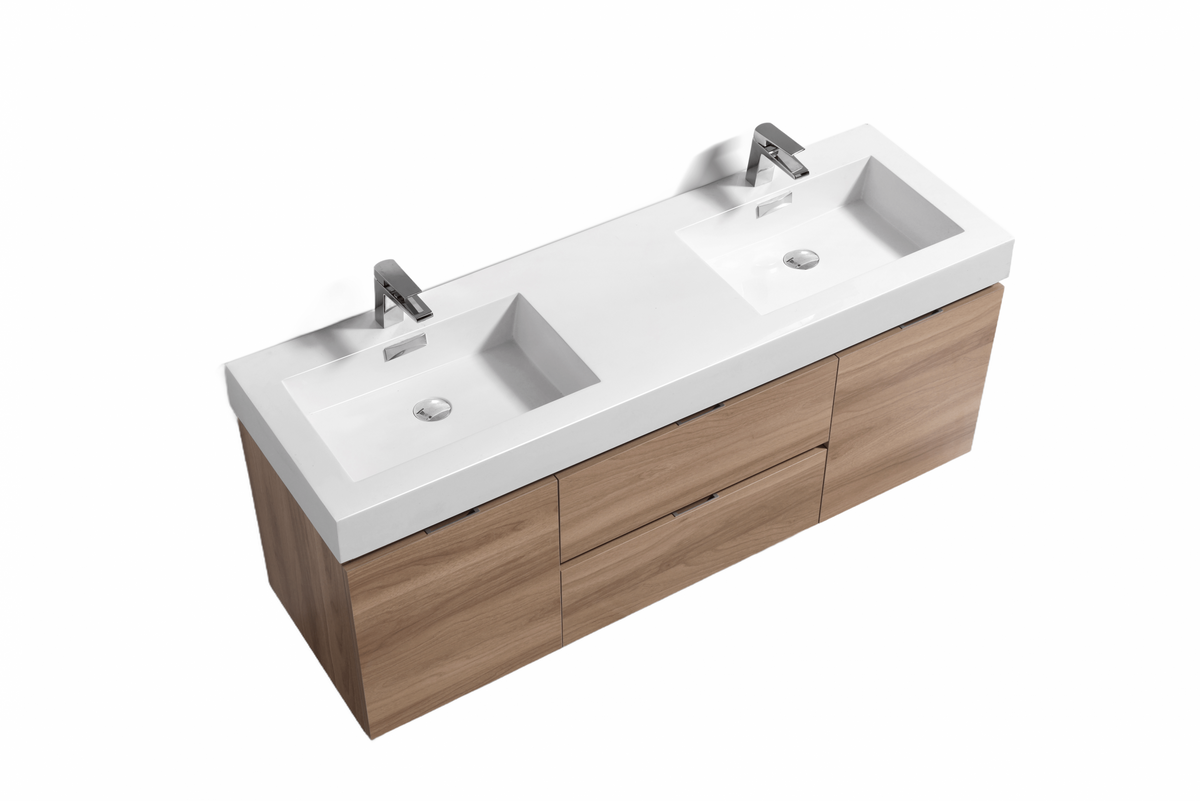 Kube Bath Bliss 60" Double Sink Wall Mount Modern Bathroom Vanity - Honey Oak (BSL60D-HO)