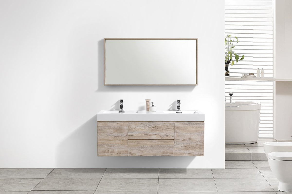 Kube Bath Bliss 60" Double Sink Wall Mount Modern Bathroom Vanity - Nature Wood (BSL60D-NW) view 3
