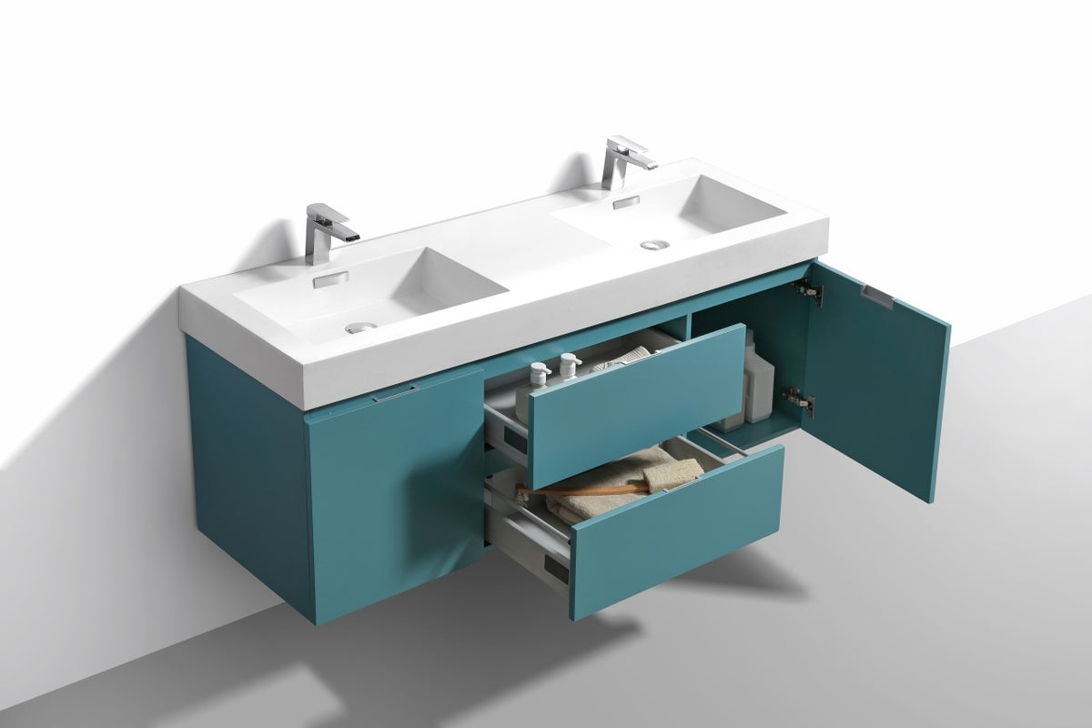 Kube Bath Bliss 60" Double Sink Wall Mount Modern Bathroom Vanity - Teal Green (BSL60D-TG) view 5