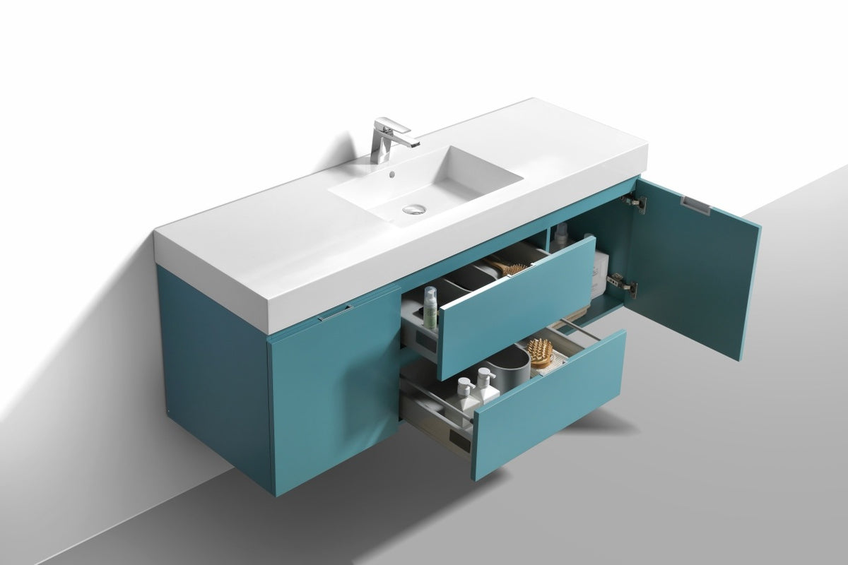 Kube Bath Bliss 60" Double Sink Wall Mount Modern Bathroom Vanity - Teal Green (BSL60D-TG) view 6