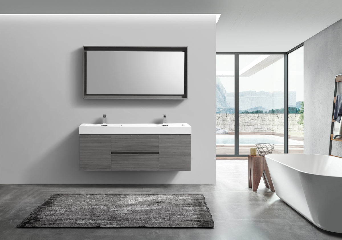 Kube Bath Bliss 60" Double Sink Wall Mount Modern Bathroom Vanity - Vulcan Ash Grey (BSL60D-VAG) view 5