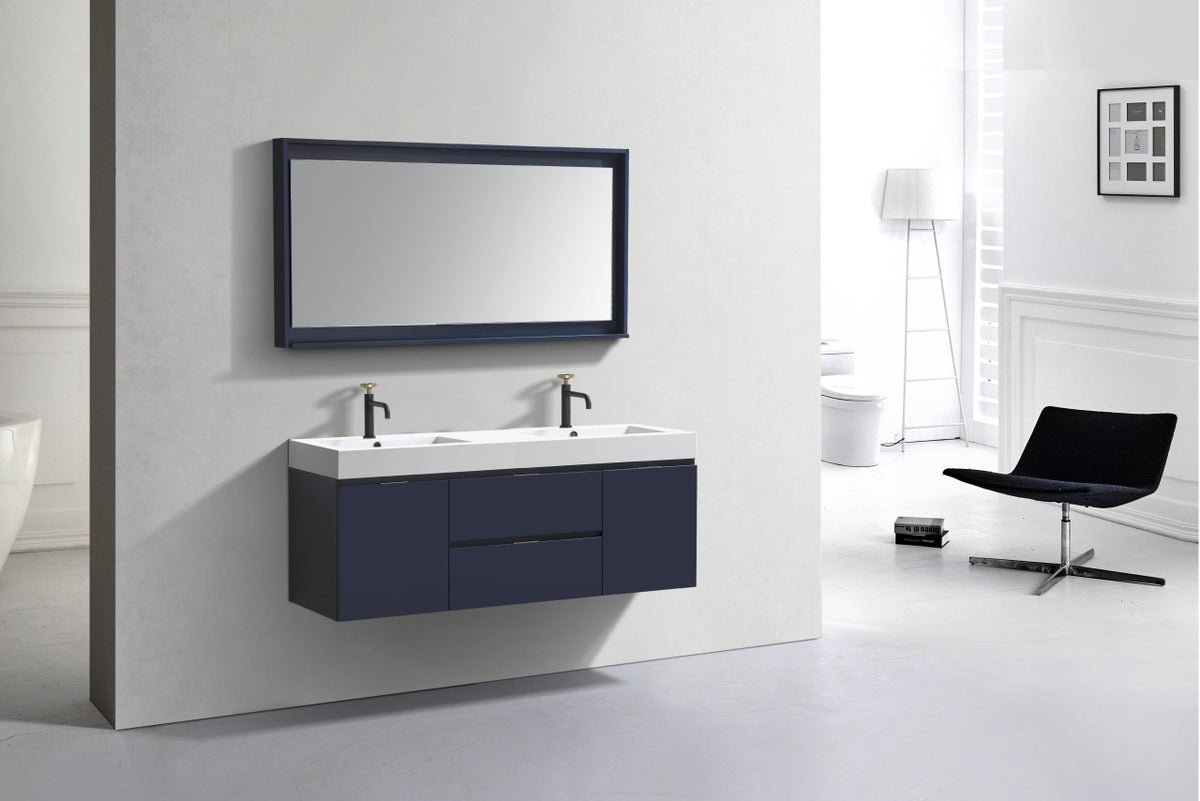 Kube Bath Bliss 60" Double Sink Wall Mount Modern Bathroom Vanity - Navy Blue (BSL60D-BLUE) view 3