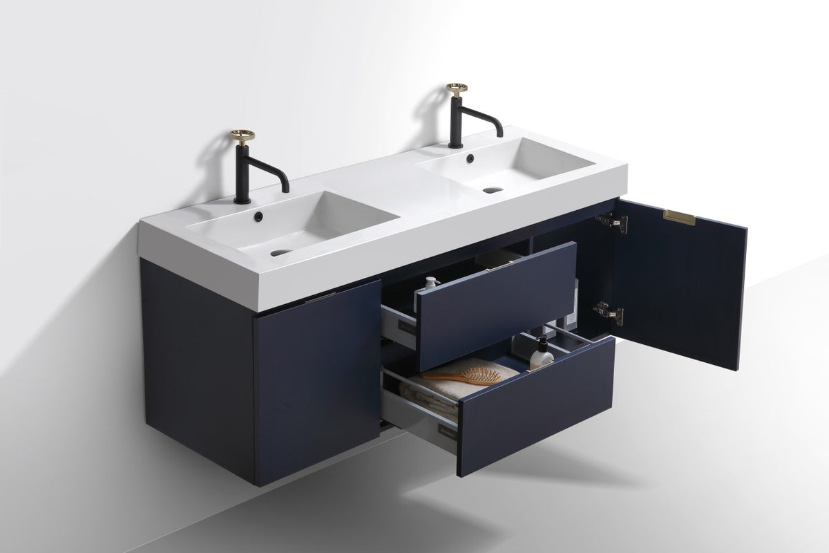 Kube Bath Bliss 60" Double Sink Wall Mount Modern Bathroom Vanity - Navy Blue (BSL60D-BLUE) view 5