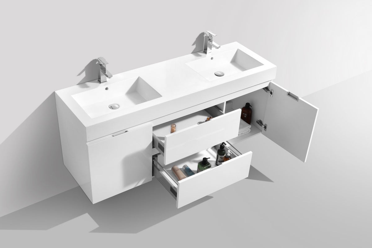 Kube Bath Bliss 60" Double Sink Wall Mount Modern Bathroom Vanity - Gloss White (BSL60D-GW) view 5