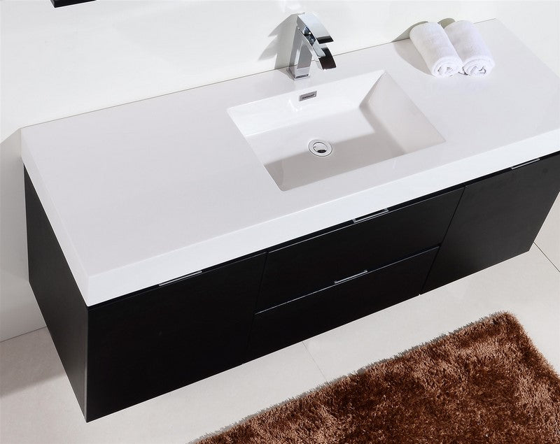 Kube Bath Bliss 60" Single Sink Wall Mount Modern Bathroom Vanity - Black (BSL60S-BK) view 6