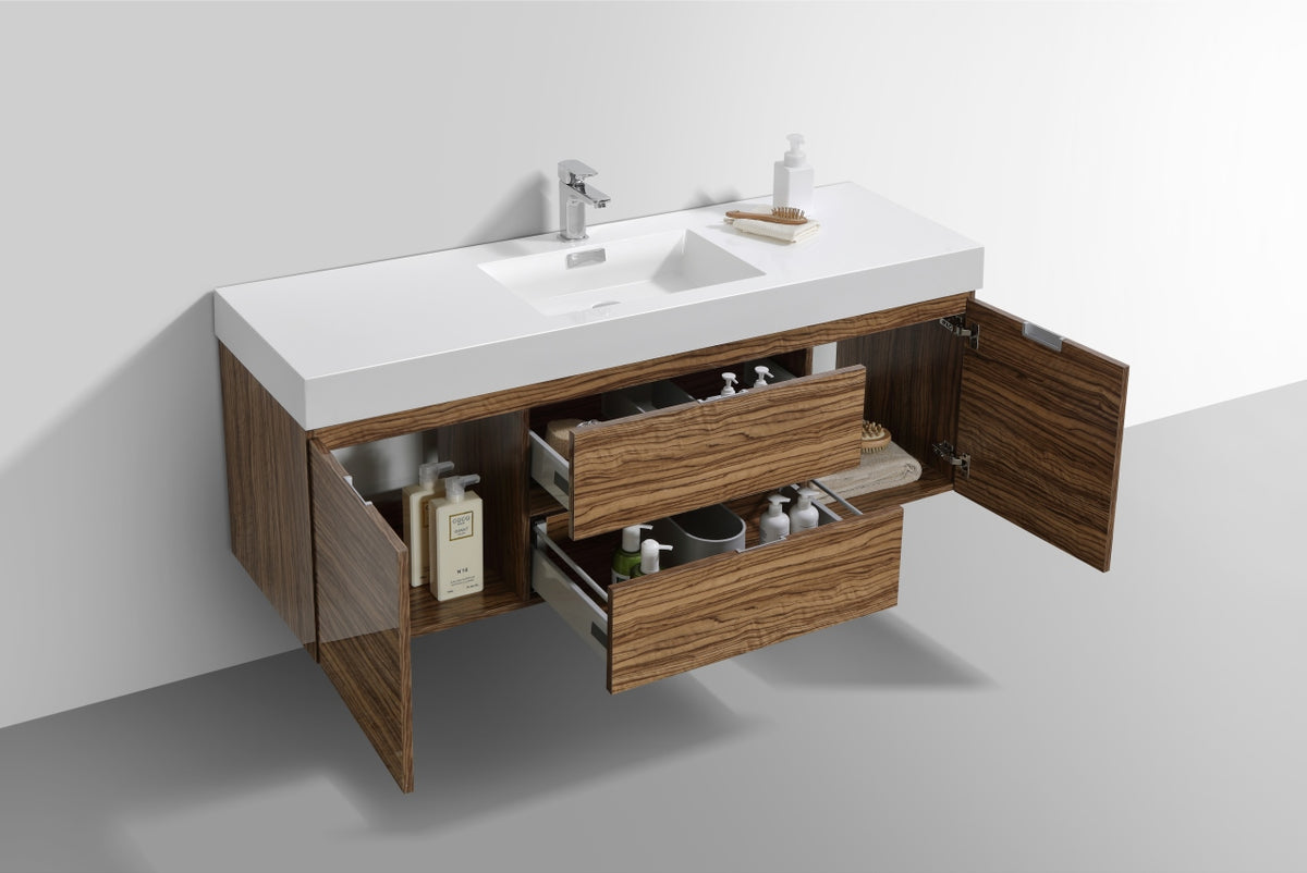 Kube Bath Bliss 60" Single Sink Wall Mount Modern Bathroom Vanity - Chestnut (BSL60S-GCN) view 5