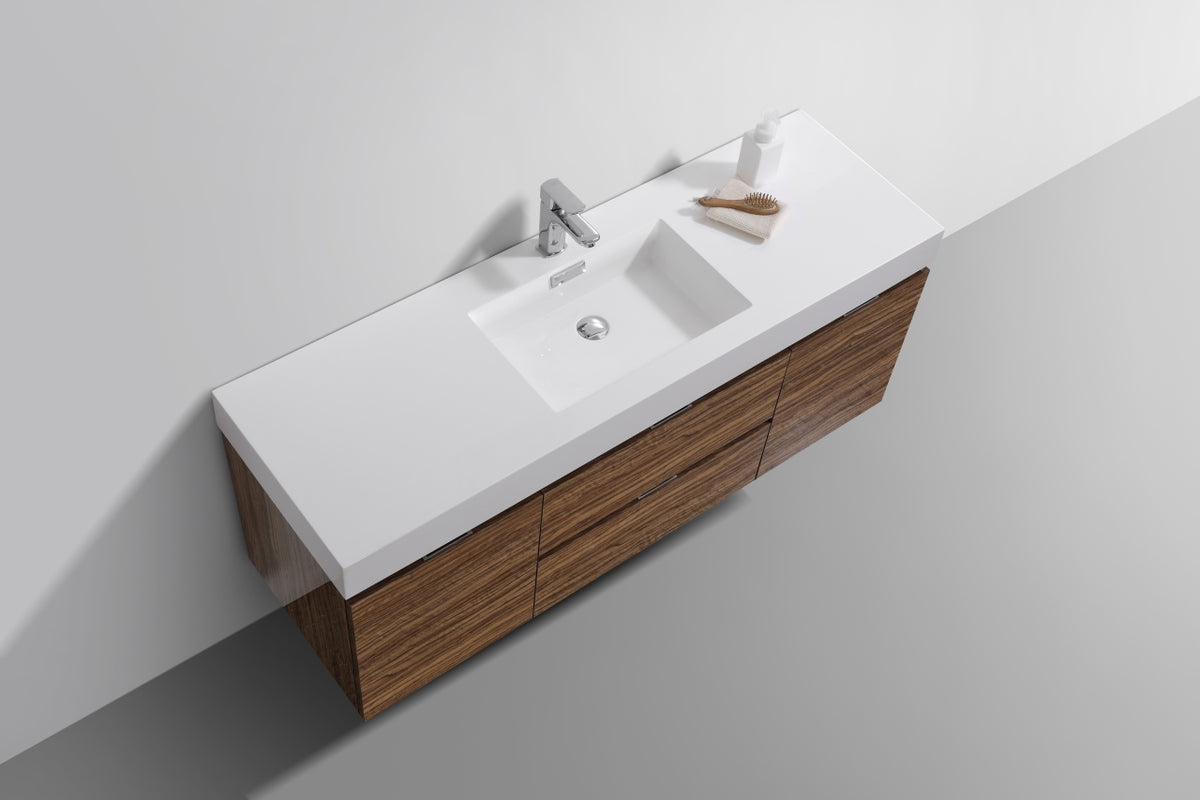 Kube Bath Bliss 60" Single Sink Wall Mount Modern Bathroom Vanity - Chestnut (BSL60S-GCN) view 4