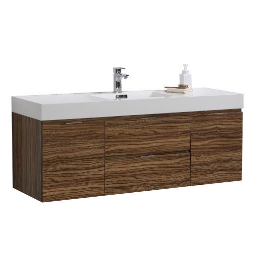 Kube Bath Bliss 60" Single Sink Wall Mount Modern Bathroom Vanity - Chestnut (BSL60S-GCN)