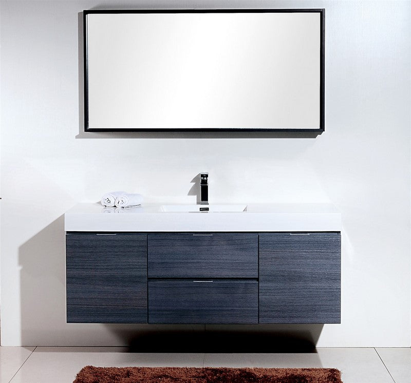 Kube Bath Bliss 60" Single Sink Wall Mount Modern Bathroom Vanity - Grey Oak (BSL60S-GO) view 2