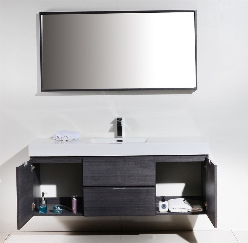 Kube Bath Bliss 60" Single Sink Wall Mount Modern Bathroom Vanity - Grey Oak (BSL60S-GO) view 6