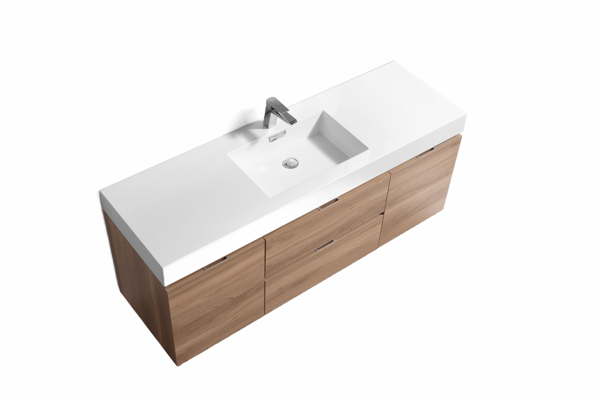 Kube Bath Bliss 60" Single Sink Wall Mount Modern Bathroom Vanity - Honey Oak (BSL60S-HO)